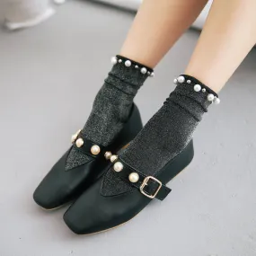 Women's Glitter Socks With Pearl Design