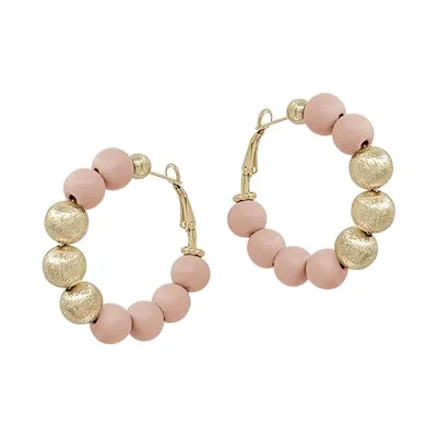Wood Beaded and Textured Gold Earrings