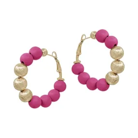 Wood Beaded and Textured Gold Earrings
