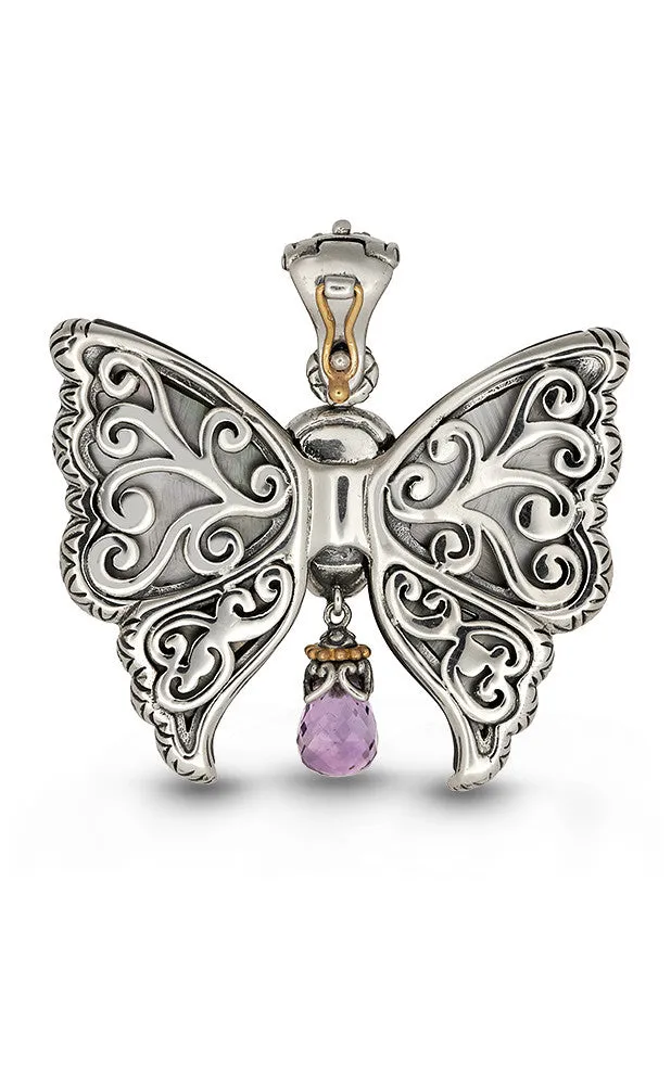 Zen Garden Butterfly Skull Pendant – Black Mother of Pearl, Diamonds, Amethyst & Pink Sapphire