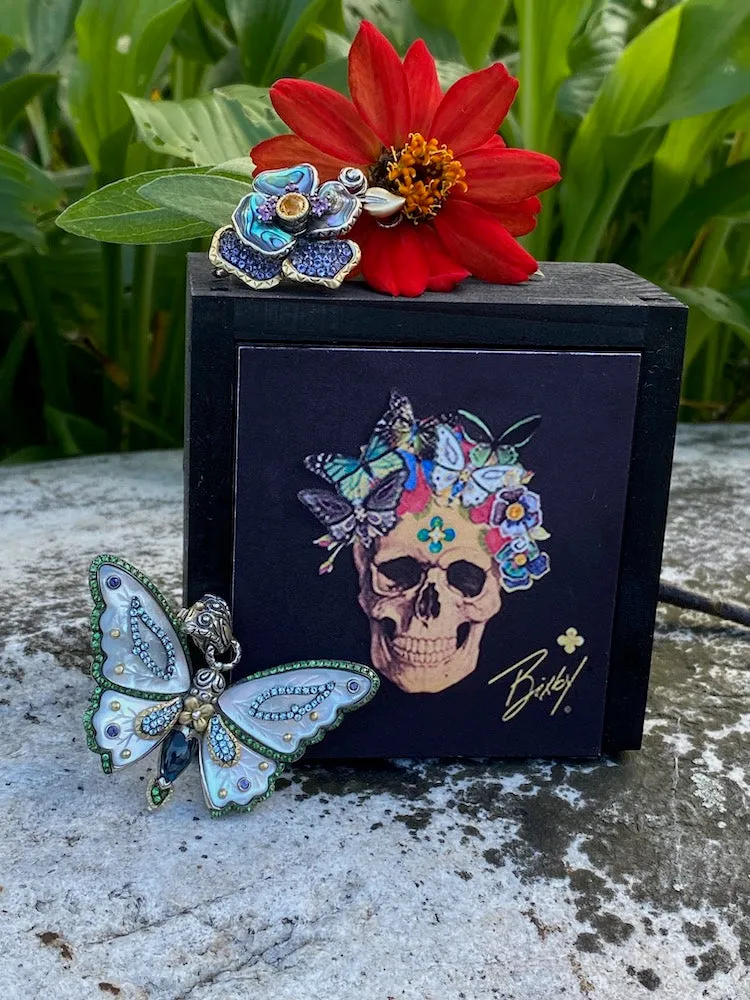 Zen Garden Butterfly Skull Pendant – Black Mother of Pearl, Diamonds, Amethyst & Pink Sapphire