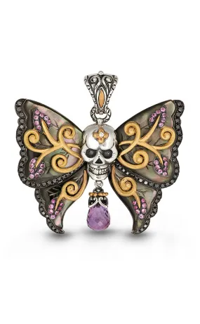 Zen Garden Butterfly Skull Pendant – Black Mother of Pearl, Diamonds, Amethyst & Pink Sapphire